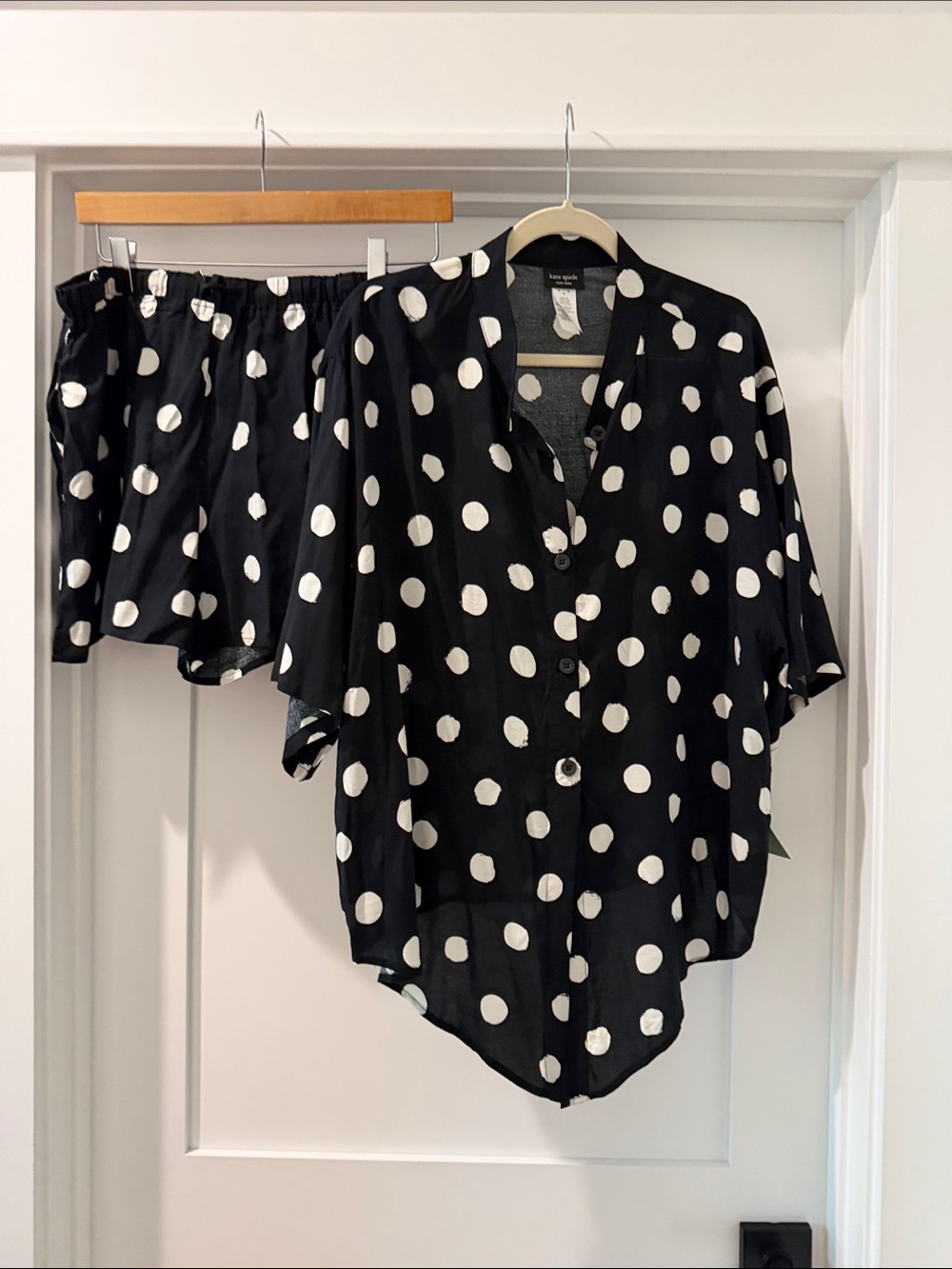 Kate Spade Polka Dot Short Sleeve Button-Up Top and Shorts Set - Black/White(bw)
